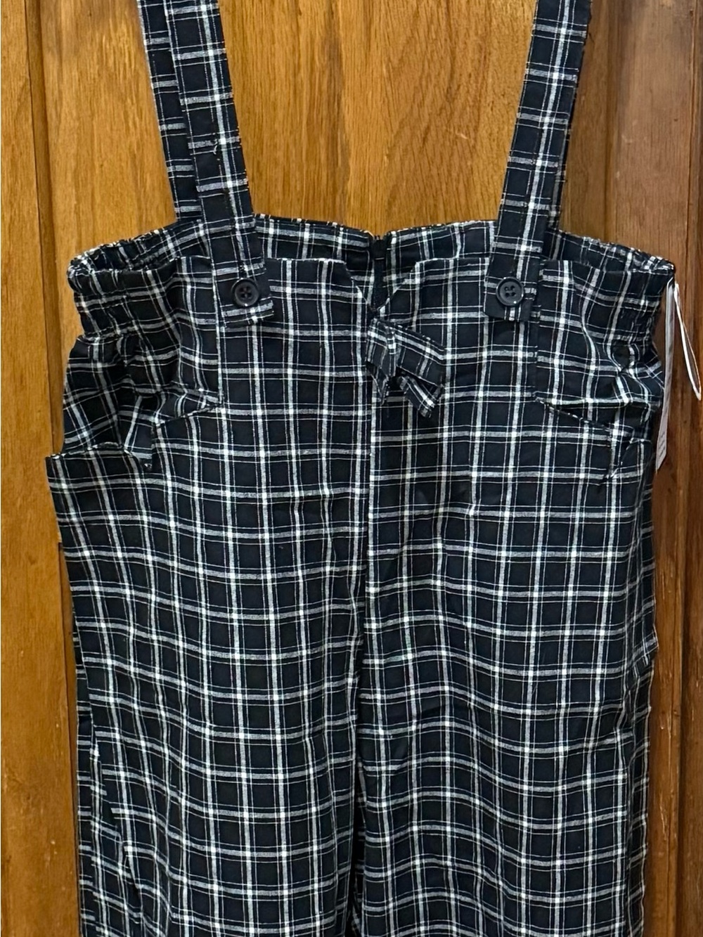 1950s Black & White Plaid Suspender Jumpsuit